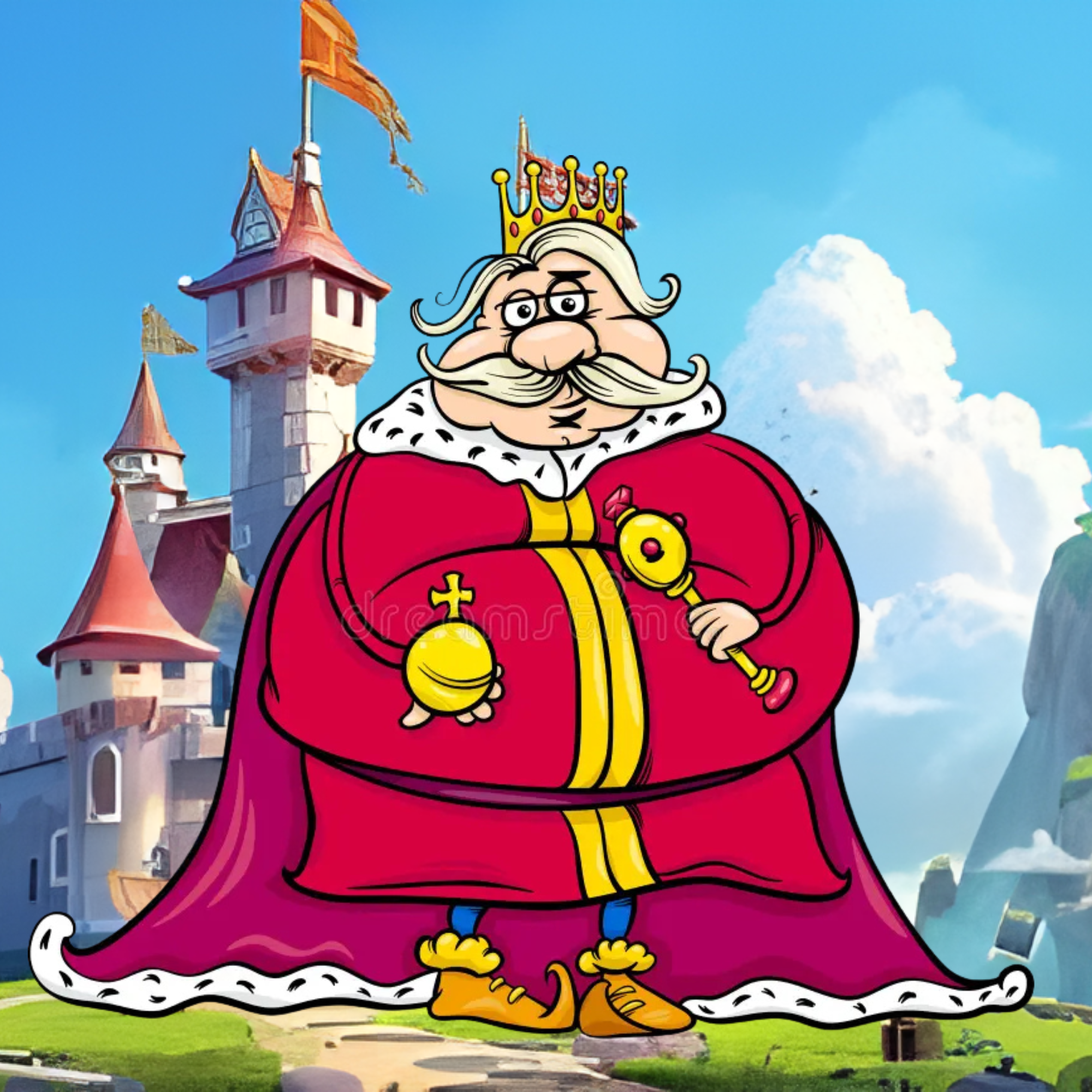 Illustration of the chess king explained as a fat king for children
